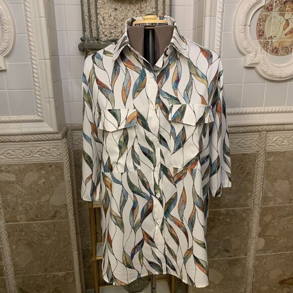 Noracora. Size XXL. 3/4 Sleeve. Button Up. Abstract Shirt. Pockets. B99. - Picture 1 of 5